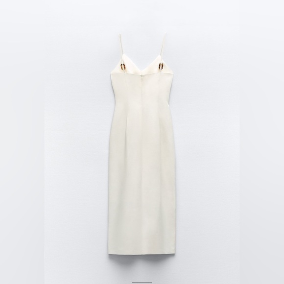 New with Tags Zara White Linen Blend Ruched Midi Dress with Slit Size S - Picture 4 of 11